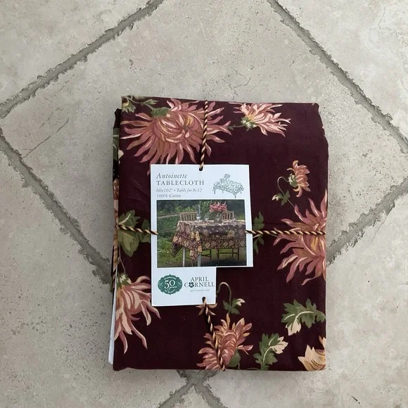 April Cornell ANTOINETTE Tablecloth (Burgundy/Brown) - Rectangle 60" x102" - NWT - Picture 2 of 4